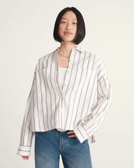 Long Sleeve Boxy Oxford Shirt - Egret White