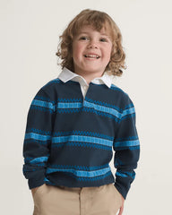 Little Kids V Rugby Long Sleeve Shirt - Dress Blues
