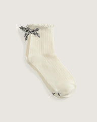 Bow Back Crew Socks - Marshmallow Black