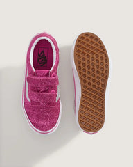 Little Kids Old Skool V Shoe - Glitter Raspberry Rose Pink