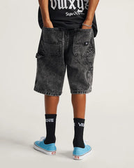 Drill Chore Loose Denim Shorts - Stonewash Black