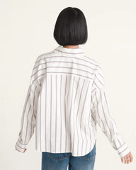 Long Sleeve Boxy Oxford Shirt - Egret White