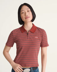 Priscilla Stripe Polo Shirt - Poppy Ember Red