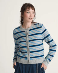 Premium Dolly Stripe Cardigan Sweater - Cement Heather Grey / Bright Azure Blue