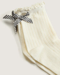 Bow Back Crew Socks - Marshmallow Black