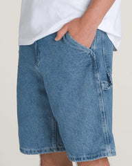 Drill Chore Loose Denim Shorts - Stone Wash Blue