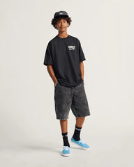 Drill Chore Loose Denim Shorts - Stonewash Black