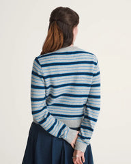 Premium Dolly Stripe Cardigan Sweater - Cement Heather Grey / Bright Azure Blue