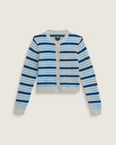 Premium Dolly Stripe Cardigan Sweater - Cement Heather Grey / Bright Azure Blue