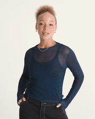 Ludlow Mesh Long Sleeve Top - Parisian Night Blue