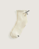 Bow Back Crew Socks - Marshmallow Black