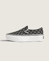 Classic Slip-On Platform Checkerboard Shoe - Checkerboard Black / Pewter Grey