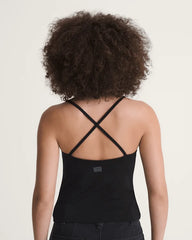 Cross Back Tank Top - Black