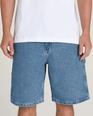 Drill Chore Loose Denim Shorts - Stone Wash Blue