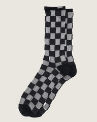 Checkerboard Hazy Sheer Crew Socks - Black / White