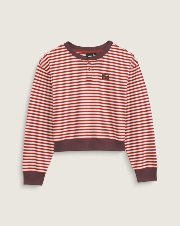 Molly Long Sleeve Henley - Pale Petal Pink / Poppy Ember Red