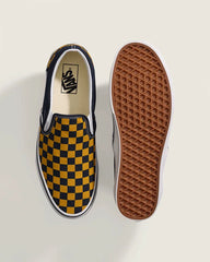 Classic Slip-On Checkerboard Shoe - Checkerboard Navy Blue / Gold