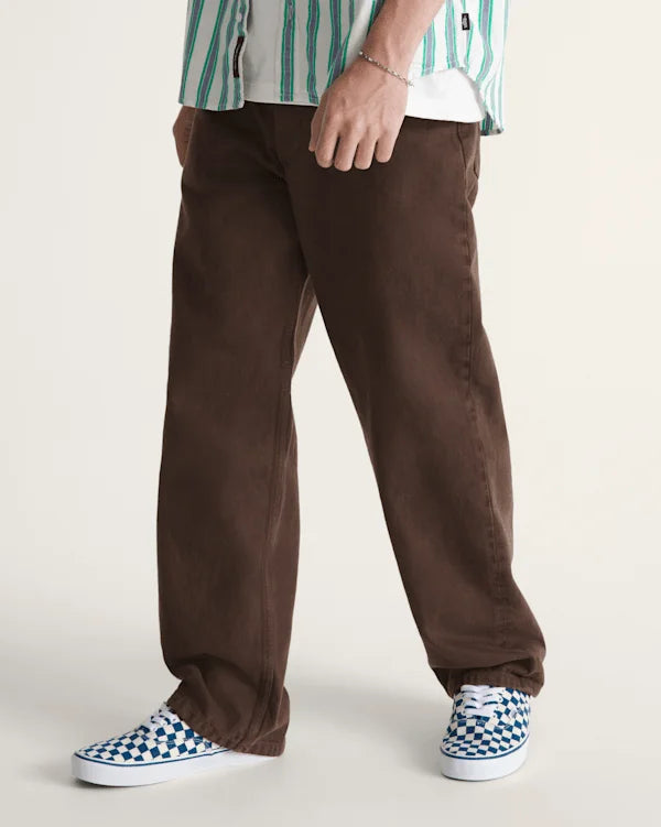 Check-5 Loose Denim Pants - Dark Brown