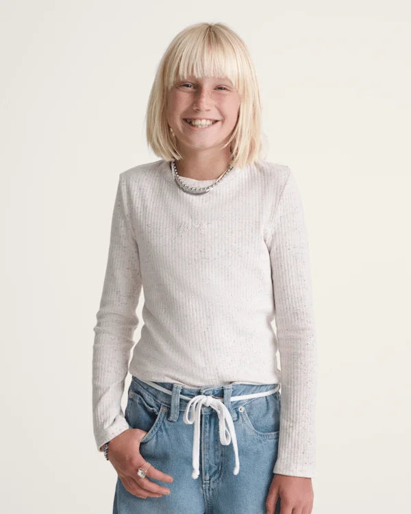 Kids Teri Confetti Rib Long Sleeve Shirt - Marshmallow White