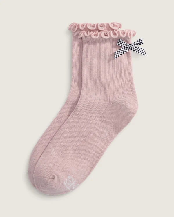 Bow Back Crew Socks - Sepia Rose Pink