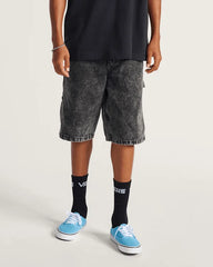 Drill Chore Loose Denim Shorts - Stonewash Black