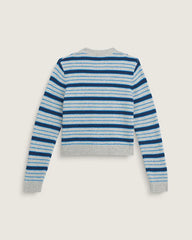 Premium Dolly Stripe Cardigan Sweater - Cement Heather Grey / Bright Azure Blue