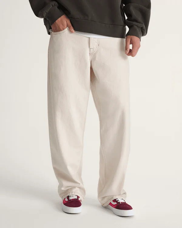 Premium Check-5 Loose Denim Pants - Natural Seed Beige