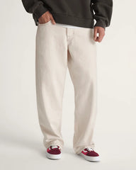 Premium Check-5 Loose Denim Pants - Natural Seed Beige