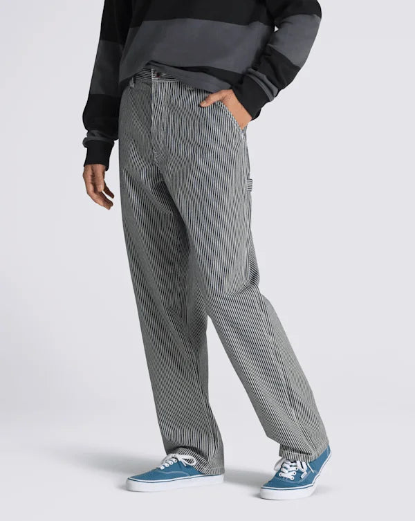 Drill Chore Carpenter Loose Striped Pants - Indigo Blue