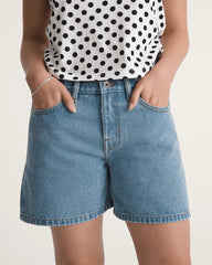 Check-5 Mid Rise Shorts - Stonewash Blue