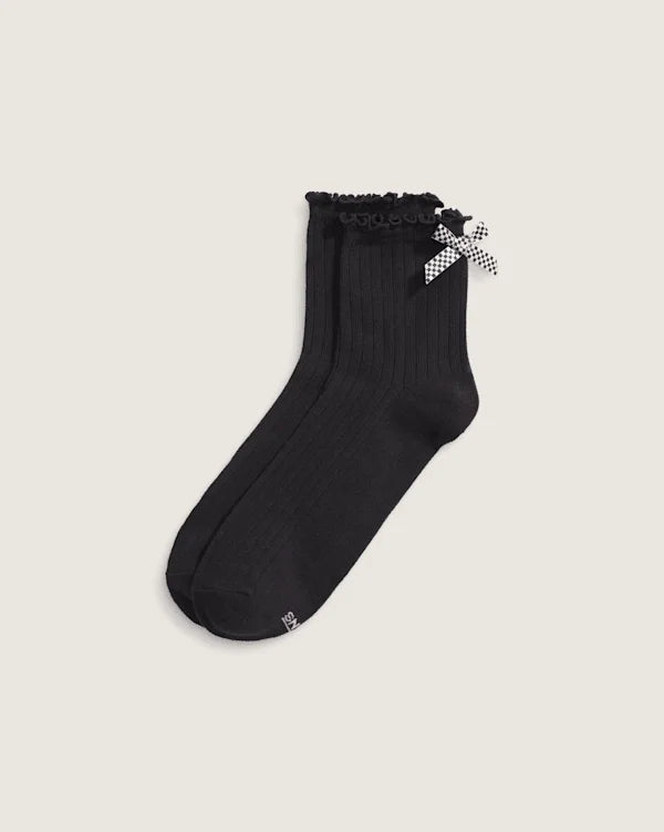 Bow Back Crew Socks - Black / White