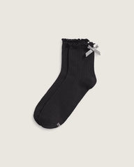 Bow Back Crew Socks - Black / White