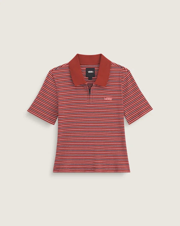Priscilla Stripe Polo Shirt - Poppy Ember Red