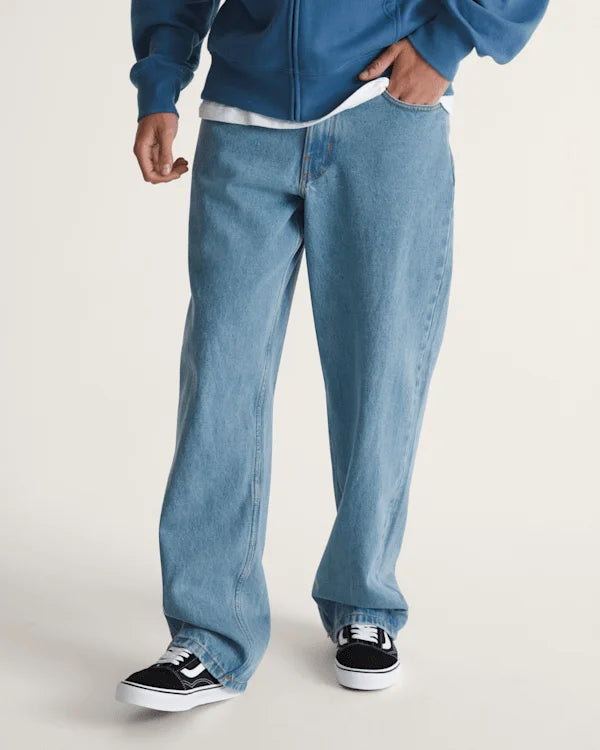 Check-5 Loose Denim Pants - Stonewash Blue