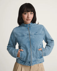 Premium Wmn Pomona Collarless Station Jacket - Stonewash Blue