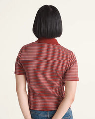 Priscilla Stripe Polo Shirt - Poppy Ember Red