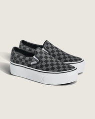 Classic Slip-On Platform Checkerboard Shoe - Checkerboard Black / Pewter Grey