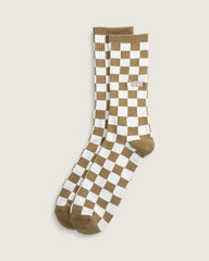 Checkerboard Crew Socks - Olive Brown