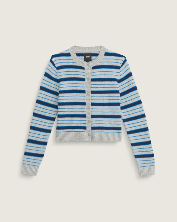 Premium Dolly Stripe Cardigan Sweater - Cement Heather Grey / Bright Azure Blue