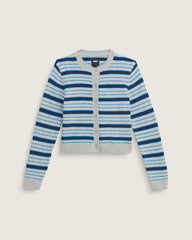 Premium Dolly Stripe Cardigan Sweater - Cement Heather Grey / Bright Azure Blue