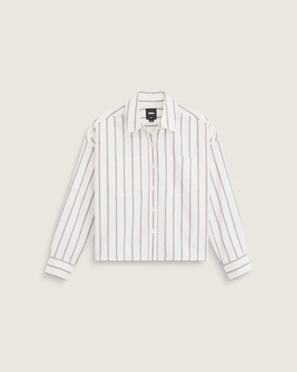 Long Sleeve Boxy Oxford Shirt - Egret White