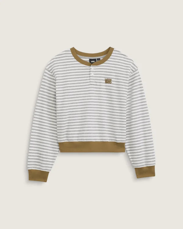 Molly Long Sleeve Henley - Marshmallow White / Cement Heather Grey