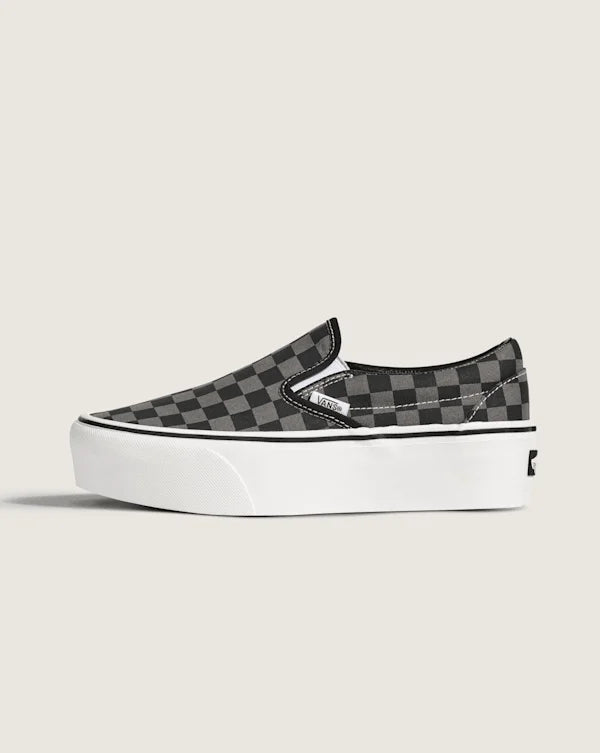 Classic Slip-On Platform Checkerboard Shoe - Checkerboard Black / Pewter Grey
