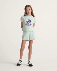Kids Script Fleece Short - Dusty Mint Green